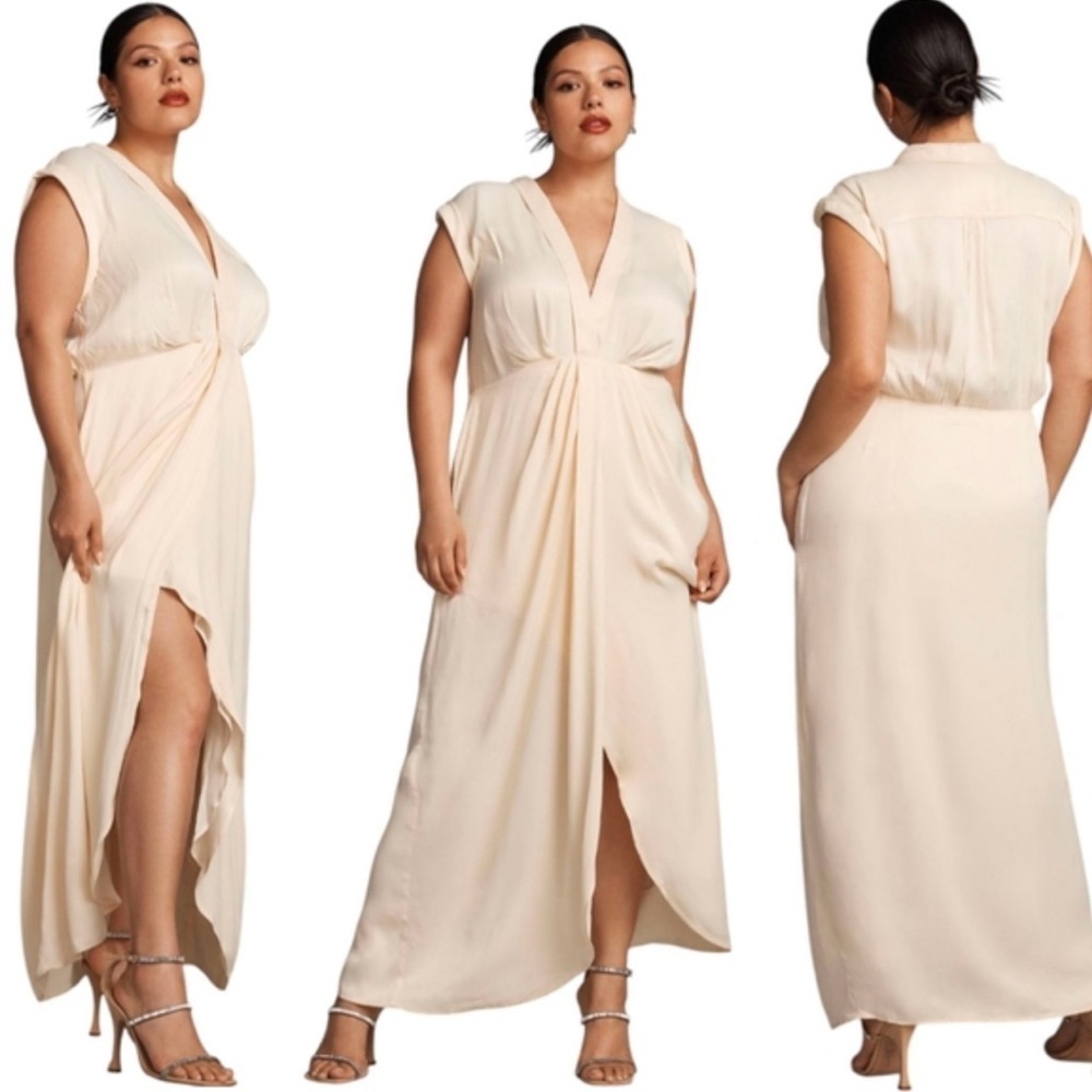 Anthropologie Sleeveless V-Neck Twist-Front Satin Dress Size 10